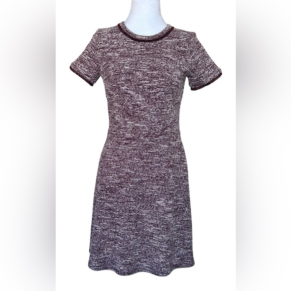 LOFT Women's Marled Knit Short Sleeve Sweater Dress S 0 2 4 6 Burgundy Career - Picture 2 of 11